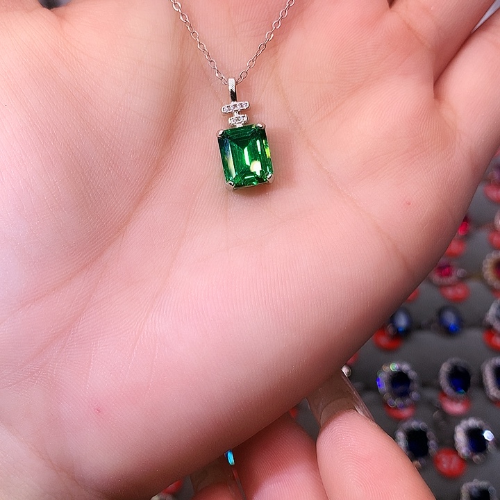 透辉石吊坠银S925镶嵌吊坠