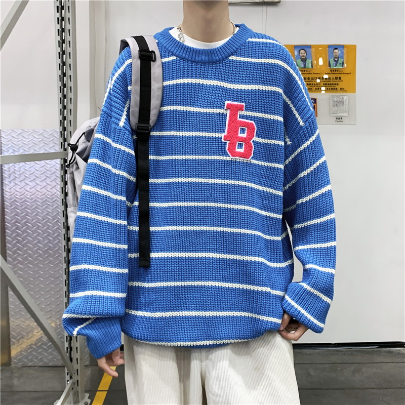 41号 羊仔毛条纹圆领毛衣