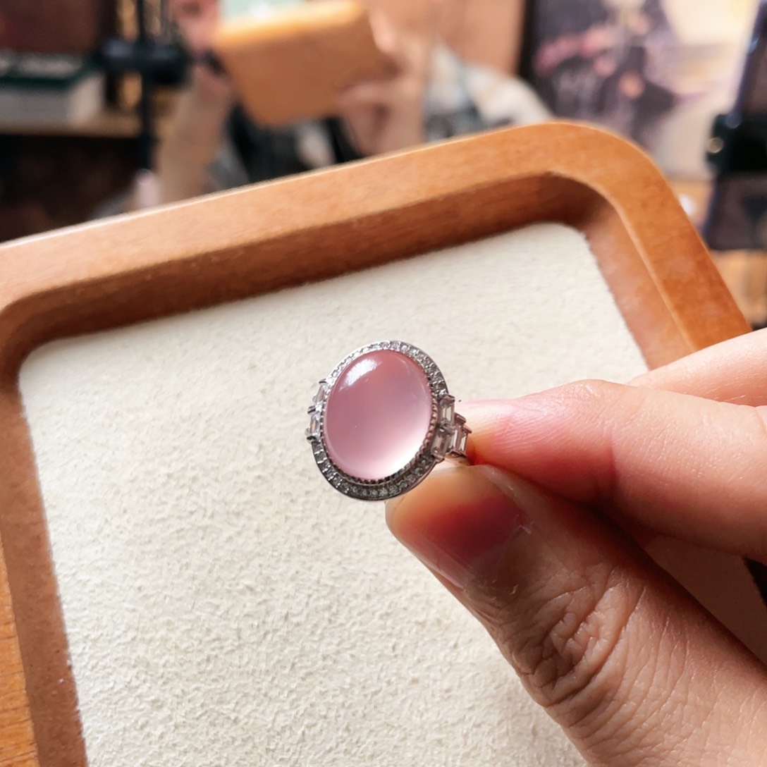 芙蓉石戒指银S925镶嵌