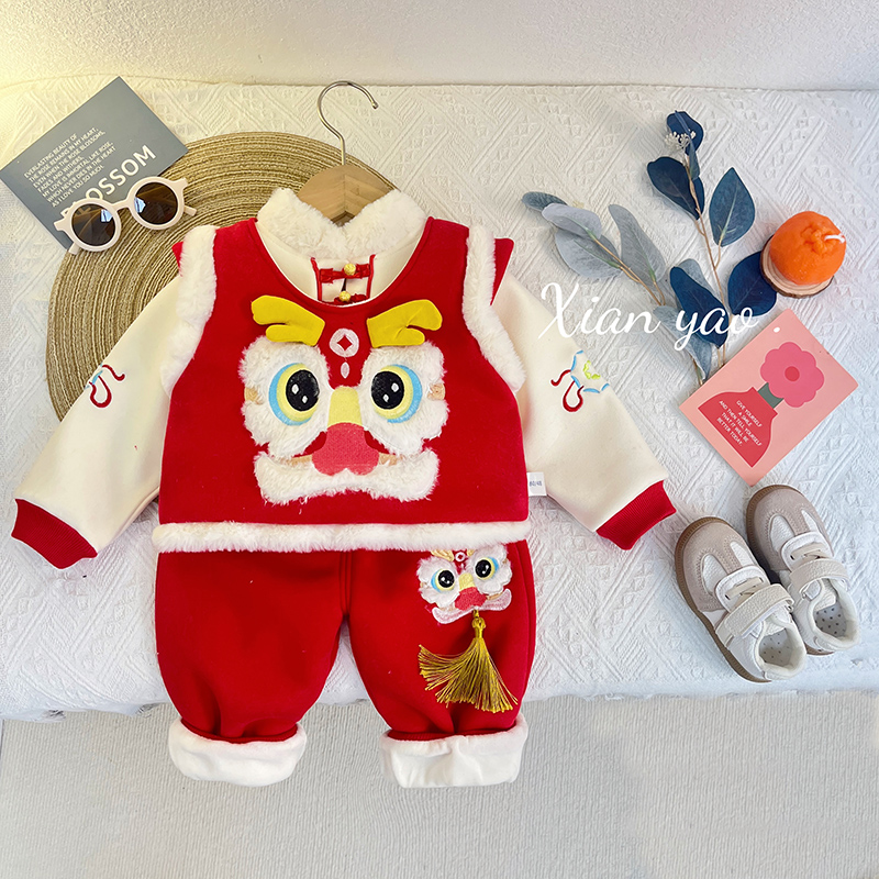 冬款中国风童装拜年服三件套加厚秋冬保暖女童加绒套装ZH-Q-E29