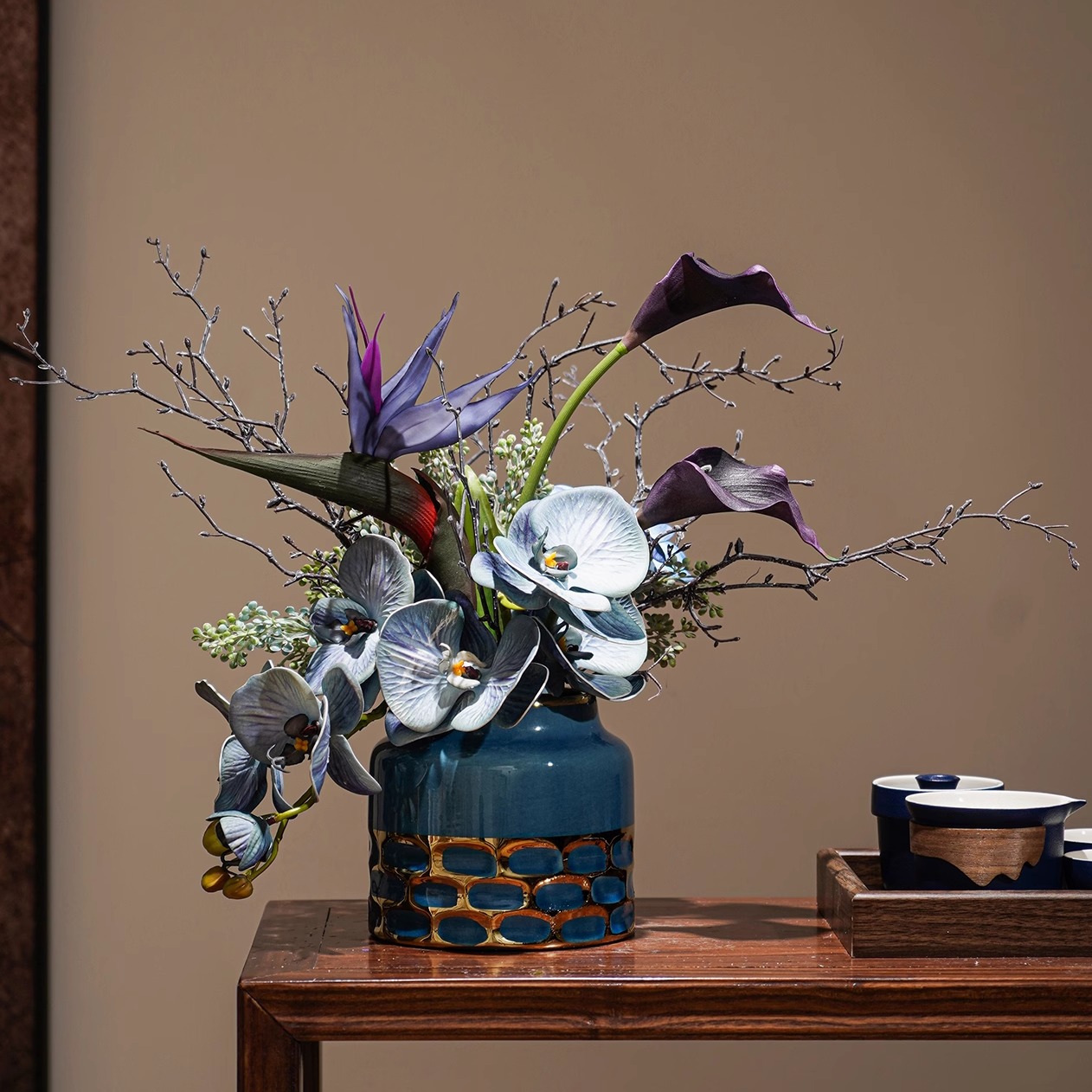 美式手感仿真花高档假花装饰花摆件家居软装客厅茶室餐桌花摆花