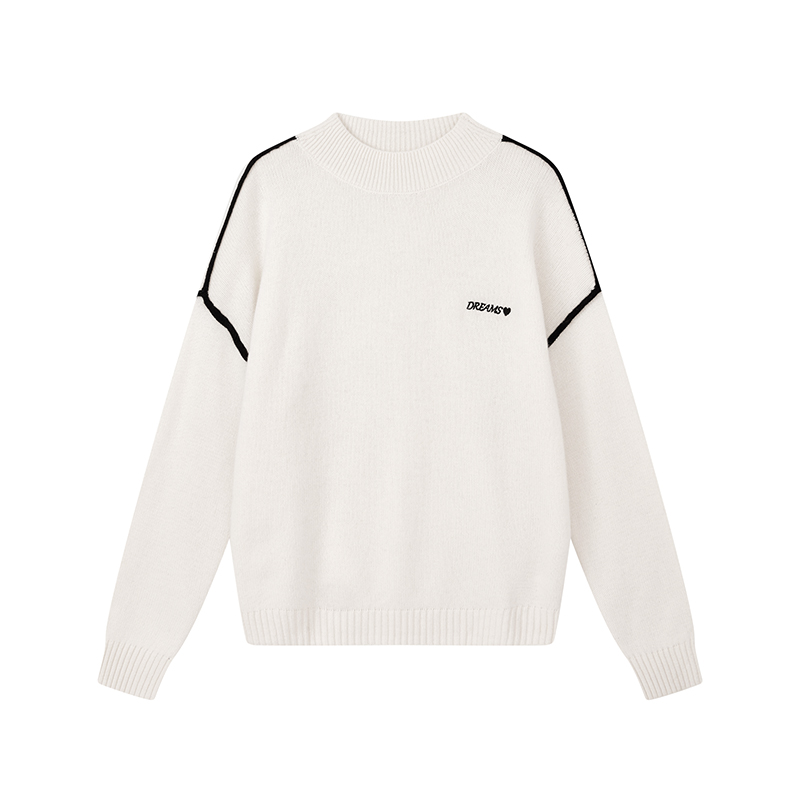 【达人专属】撞色拼接针织衫刺绣设计感宽松半高领上衣女X10BZS8542