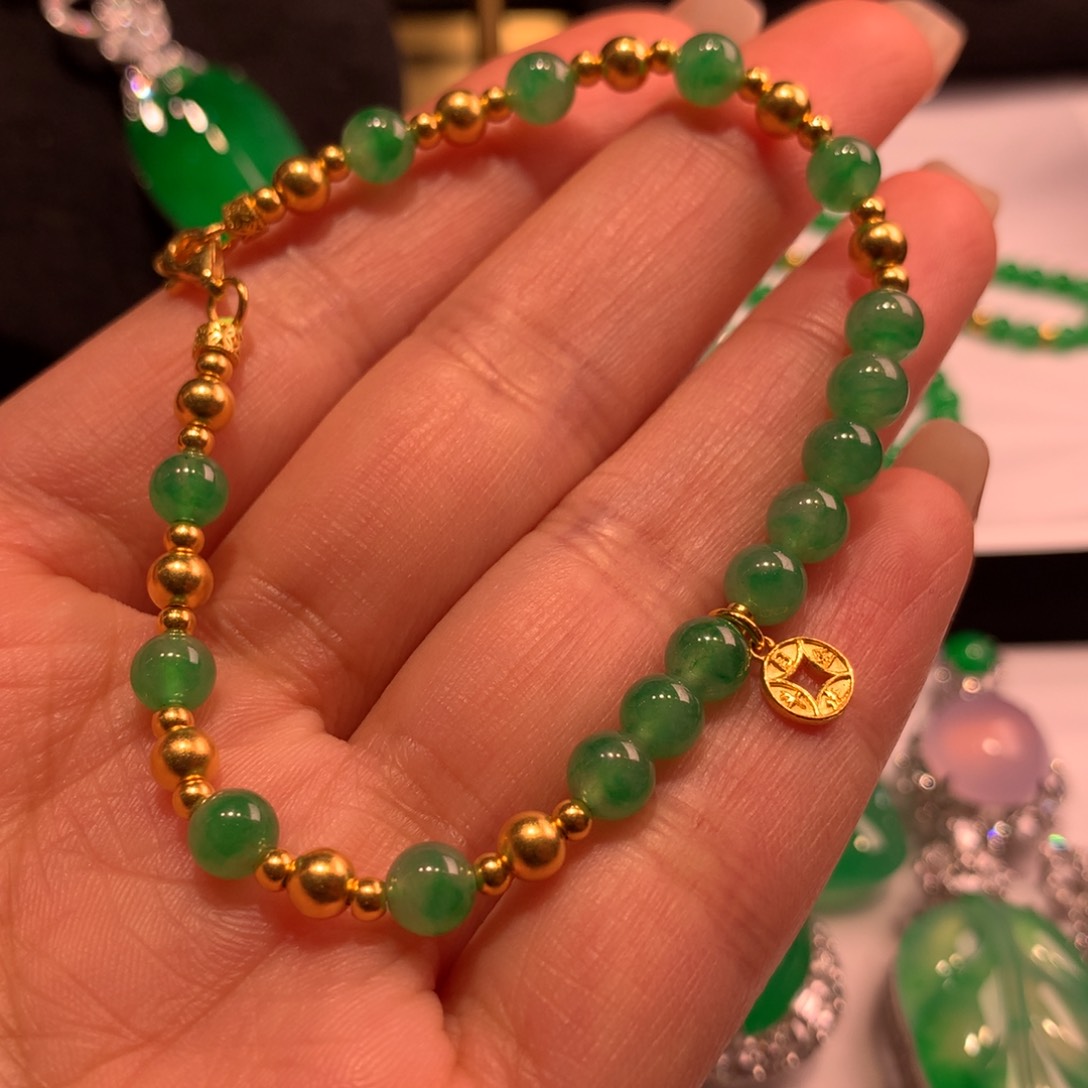 足金镶嵌手链翡翠手链