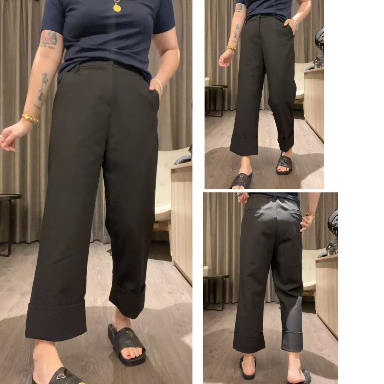 9936#显瘦通勤神裤垂感型好厚松紧高腰新款阔腿九分裤挽边西裤