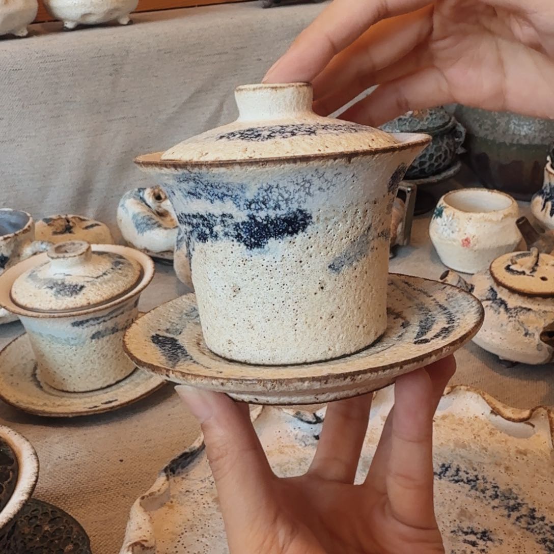 用****0粉引三才盖碗一套二号