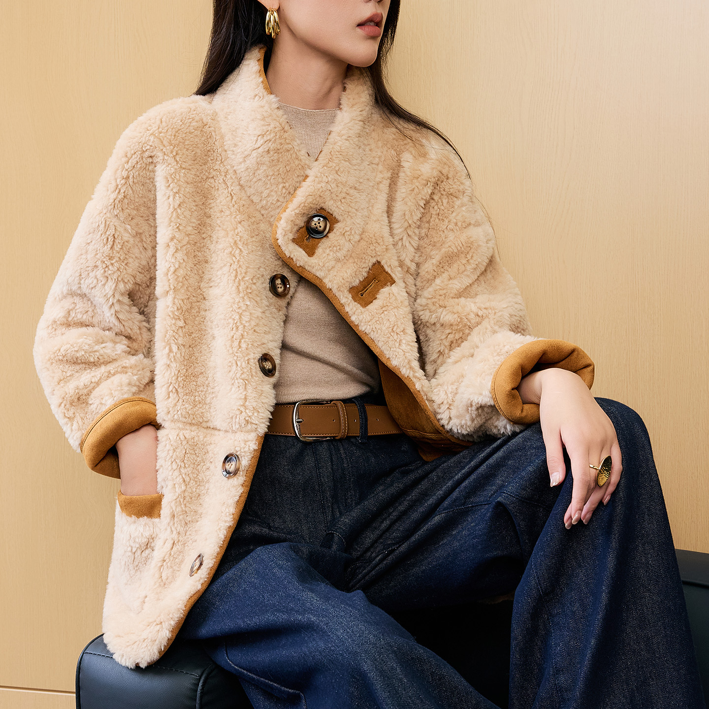 2025冬新款宽松羊剪绒大衣两面穿羊羔毛皮毛一体皮草外套女中长款