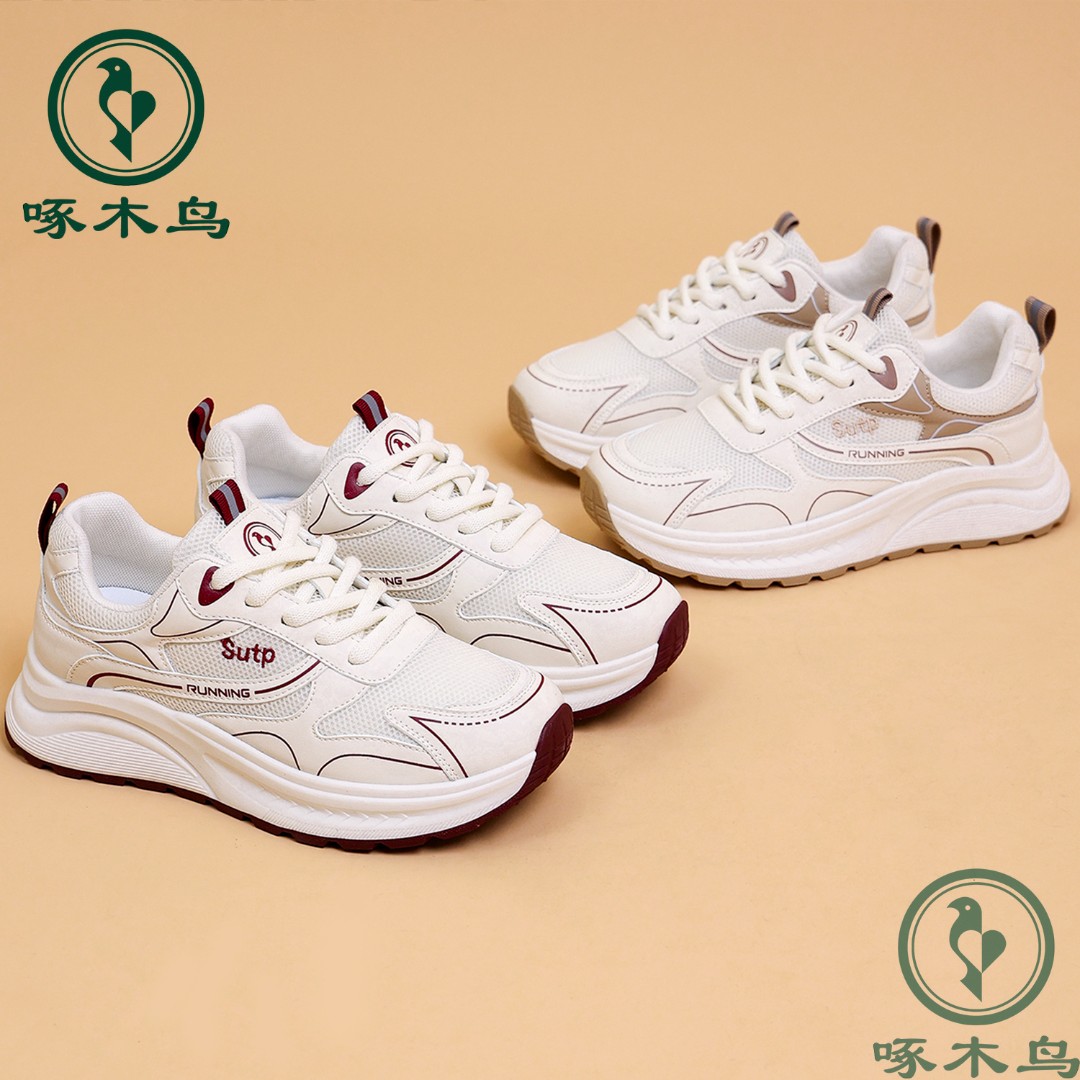 woodpecker/啄木鸟2025春季新款时尚超轻百搭跑步刺绣休闲运动鞋
