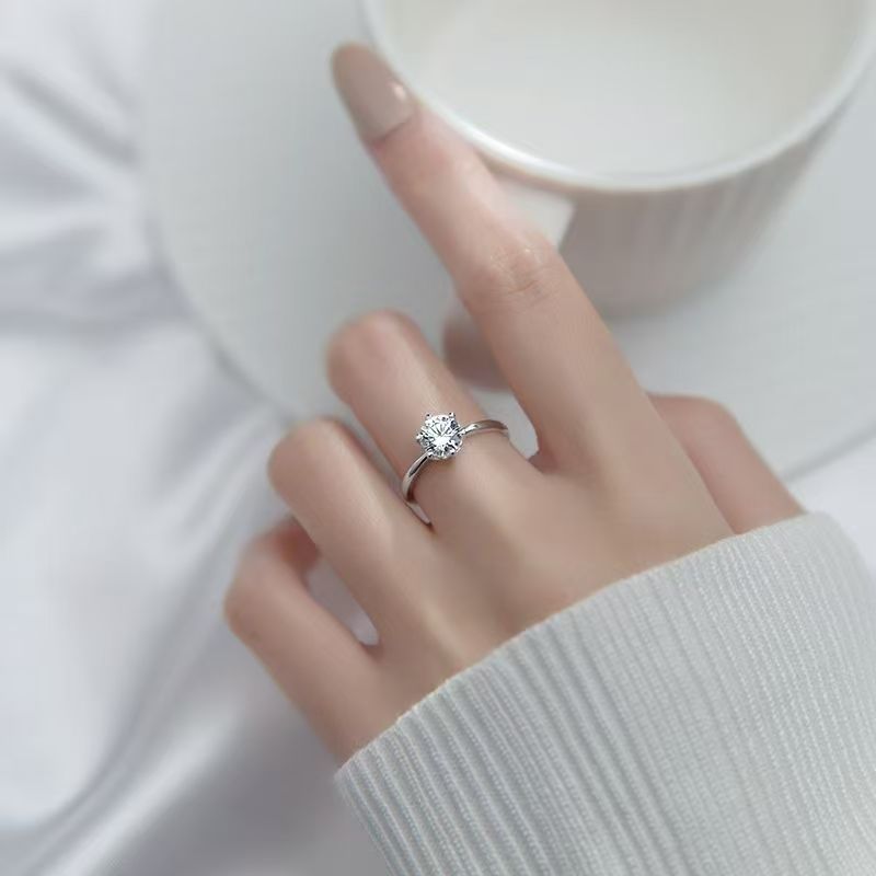 925银莫桑石戒指 925戒指 六爪戒指项链正品礼物