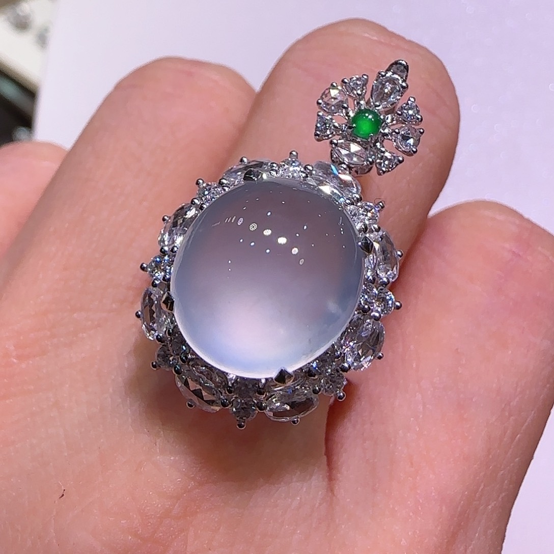 翡翠戒指18K金镶嵌戒指吊坠两用款