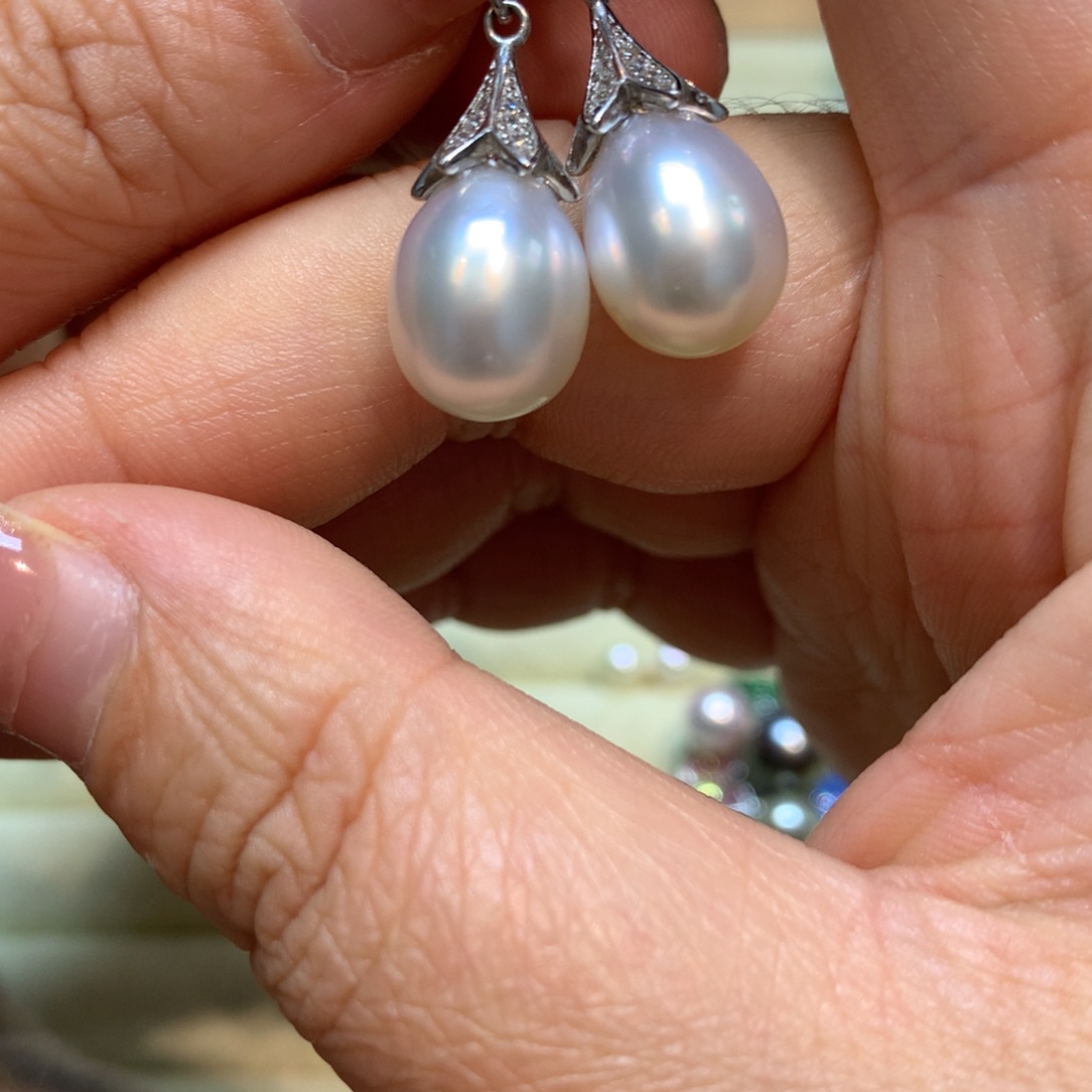 海水珍珠耳饰银S925镶嵌