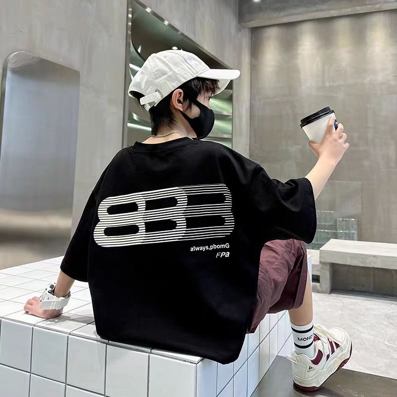 TX-3021  黑   休闲儿童中性夏季短袖T恤宽松百搭