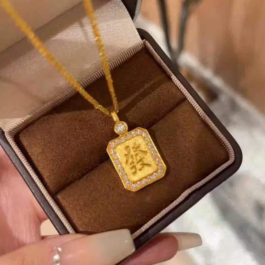 铜合金珐琅项链 2025新款古法招财纳福点钻拉丝发财精致锁骨链