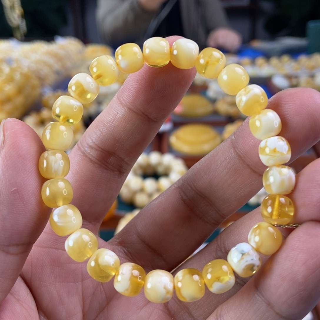 琥珀珠宝奇石未镶嵌8金瓷白老型手串7.84