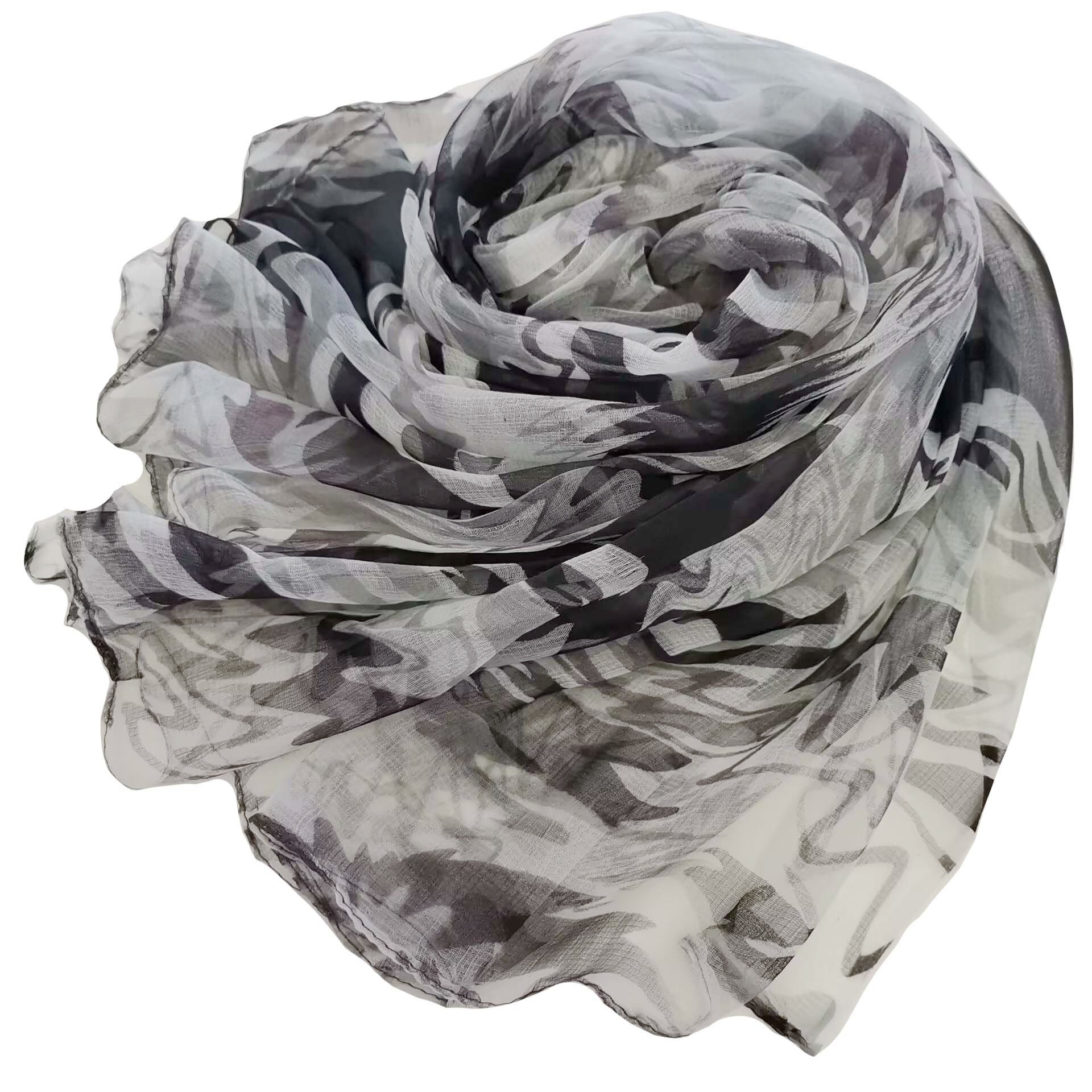 【黑白波浪纹】杭州丝绸桑蚕丝薄款丝巾气质简约百搭长款女士围巾