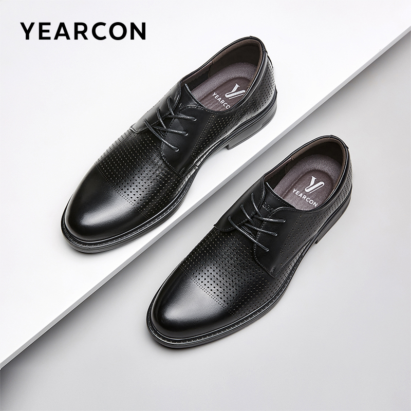 意尔康真皮雕花凉鞋商务皮鞋休闲鞋舒适父亲透气型打孔鞋男士皮鞋