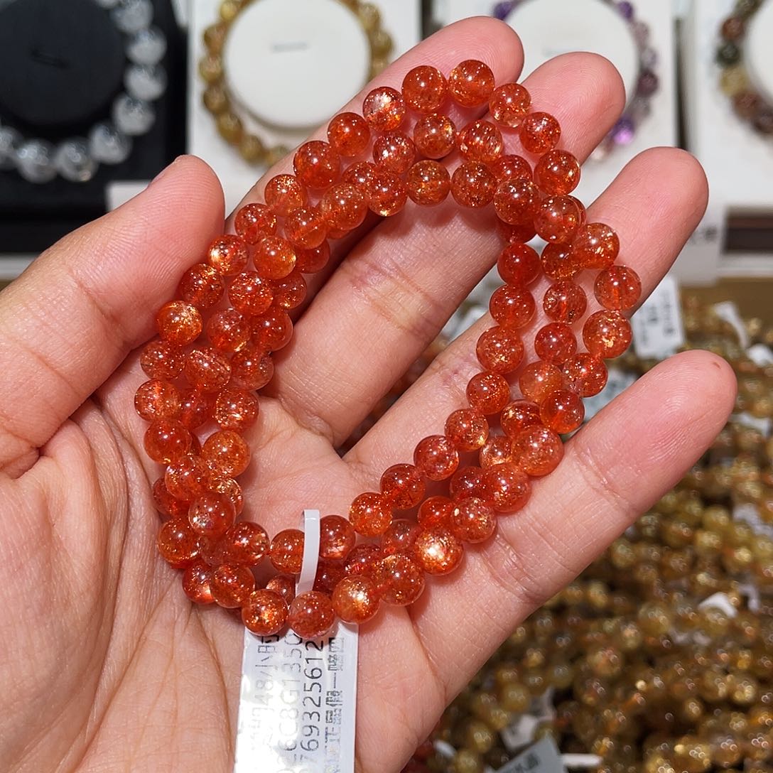 手链长石未镶嵌辣椒油红金太阳6.9mm