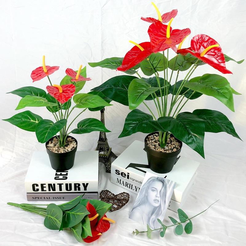 花束客厅假盆景假花小仿真植物盆栽塑料摆设绿植摆件红掌室内装饰