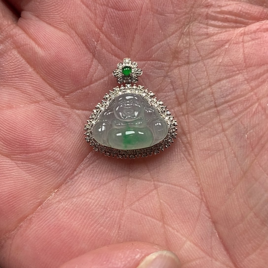 翡翠吊坠(不含链)18K金镶嵌佛公