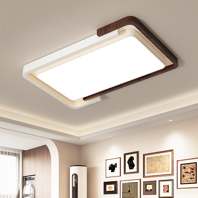 中古风客厅吸顶灯美式复古极简胡桃木纹护眼房间卧室主灯中山灯具