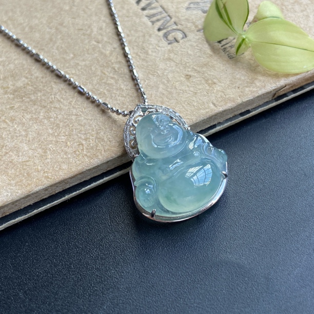 佛公笑口常开白冰镶嵌18k金