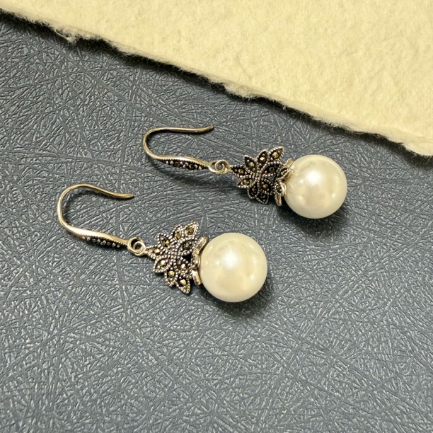 925银耳饰 复古  · 镶嵌 贝珠