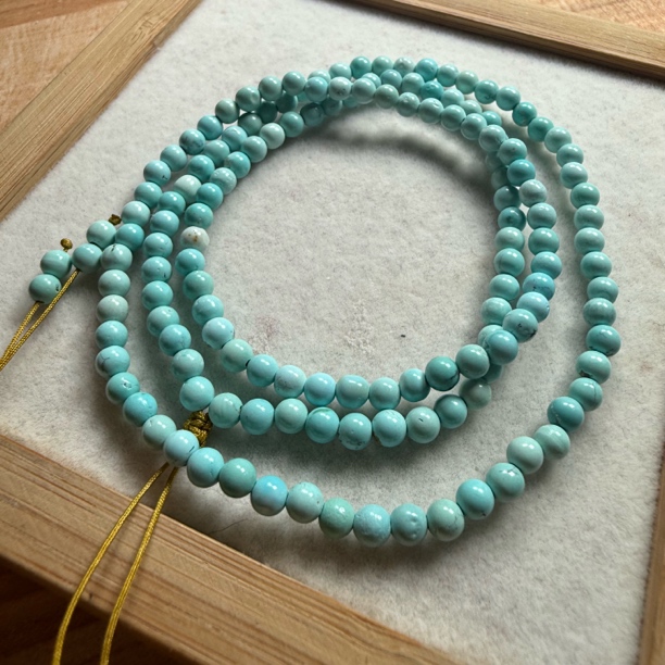 原矿纯天然无优化绿松石高瓷天空蓝108佛珠项链4mm11.5克保真正品