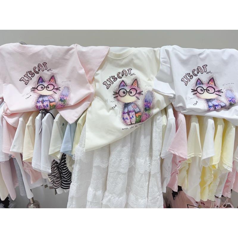 【新疆包邮】夏季新款眼镜小猫可爱短袖X821