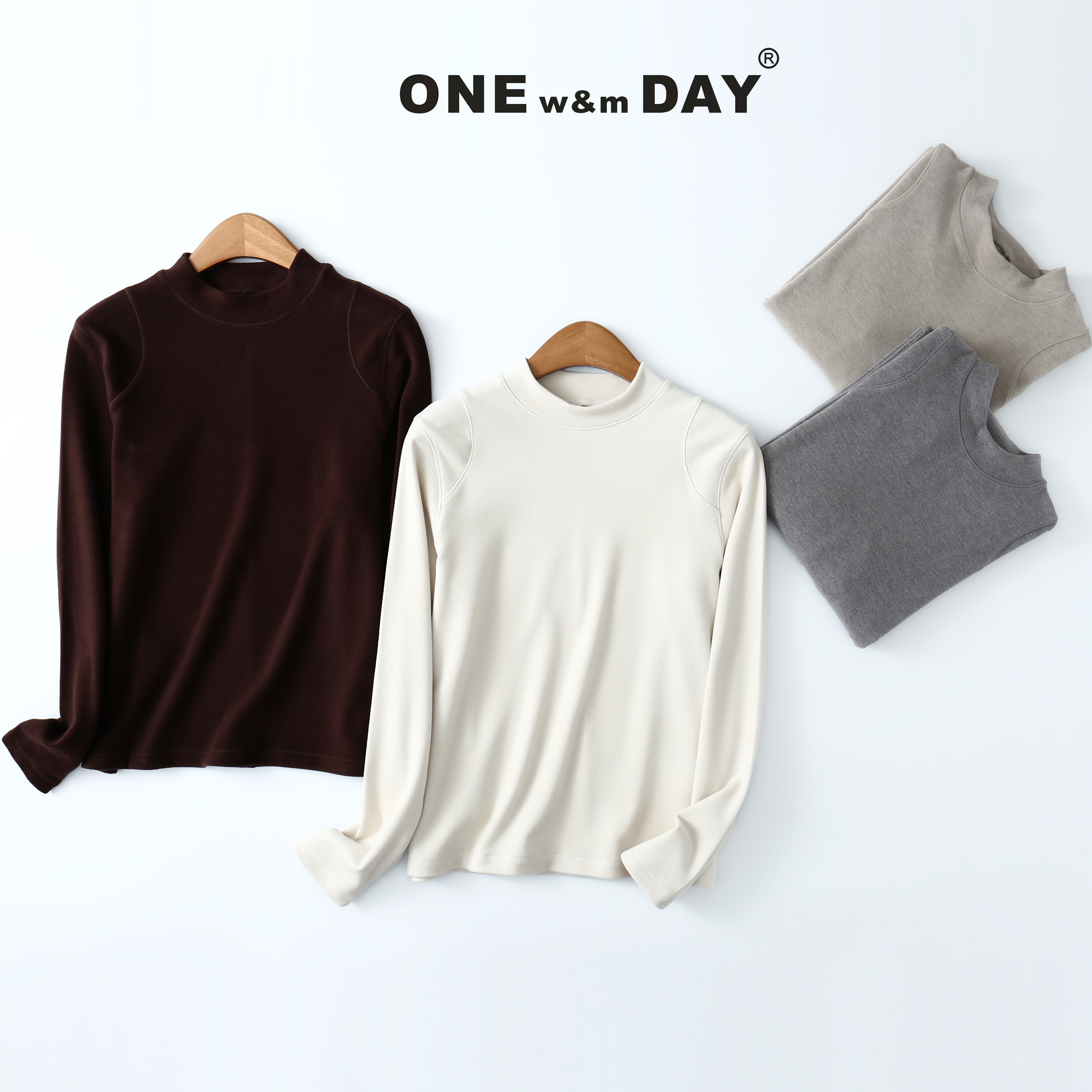 女款双面德绒拼接小高领长袖T恤591