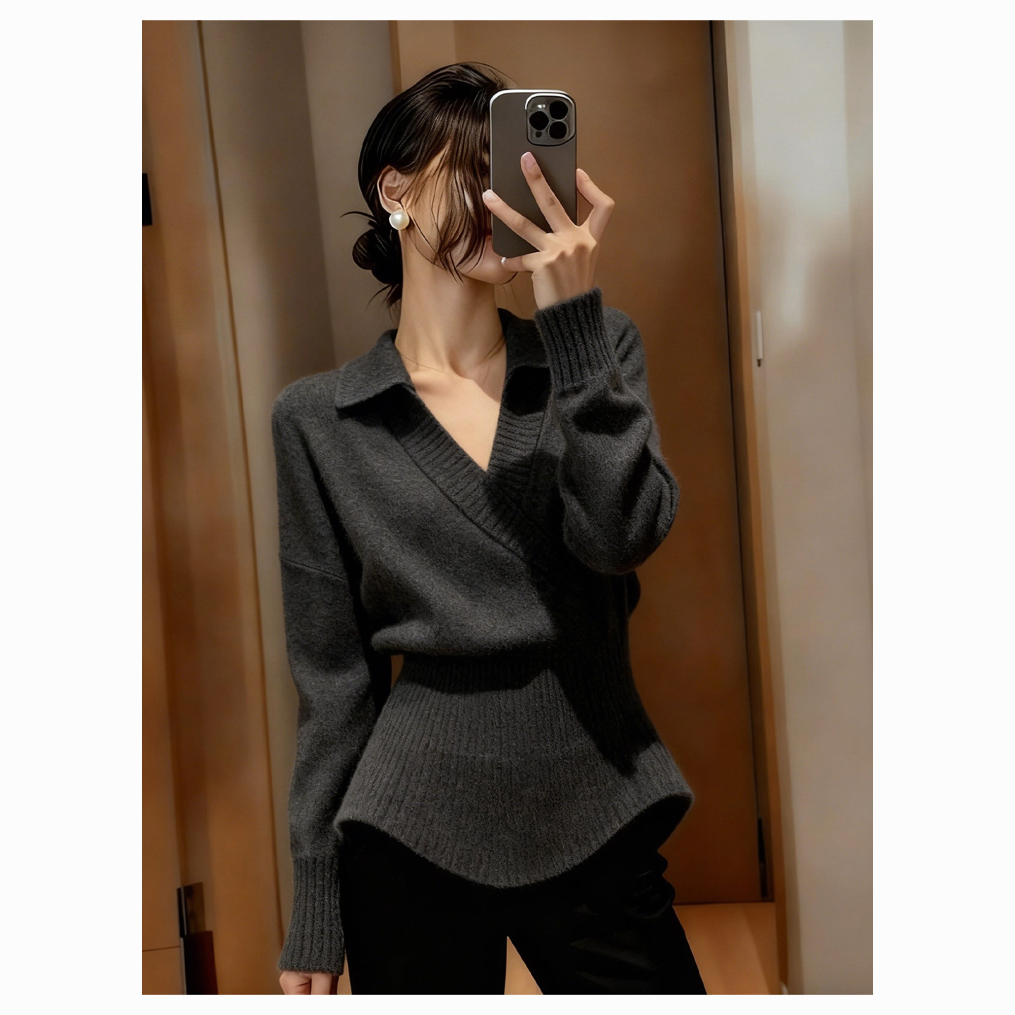 法式轻熟风收腰V领长袖针织衫女冬季新款高级感时髦气质套头上衣