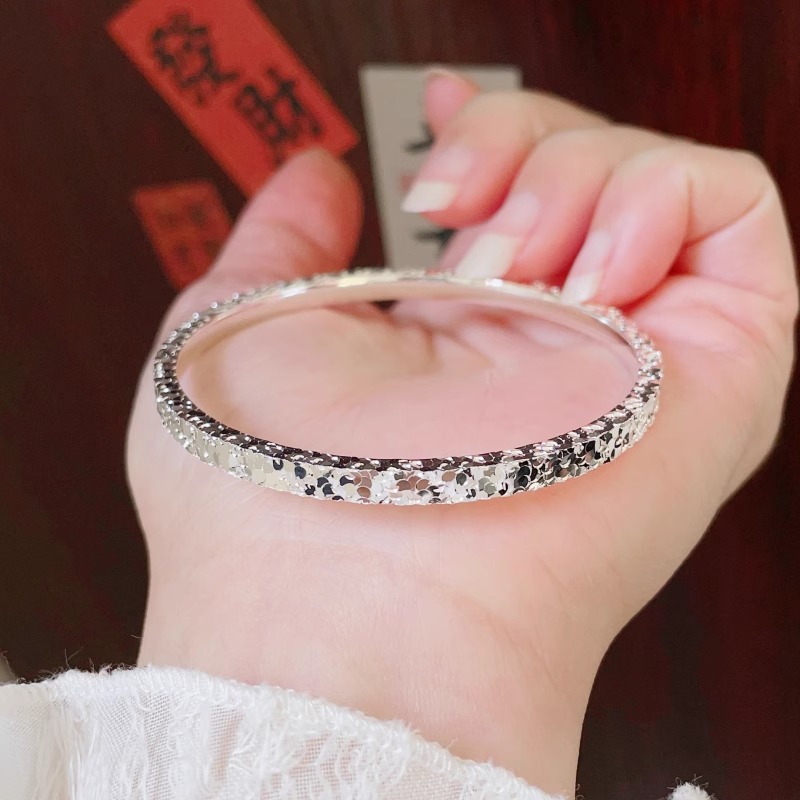 足银手镯 足银999.9碎冰冰三面闭口款手镯