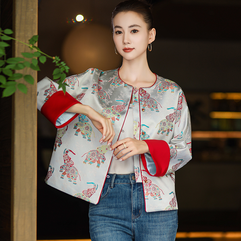 【包罗万象】新中式国风小象宋锦2025秋款撞色洋气轻奢显瘦外套女