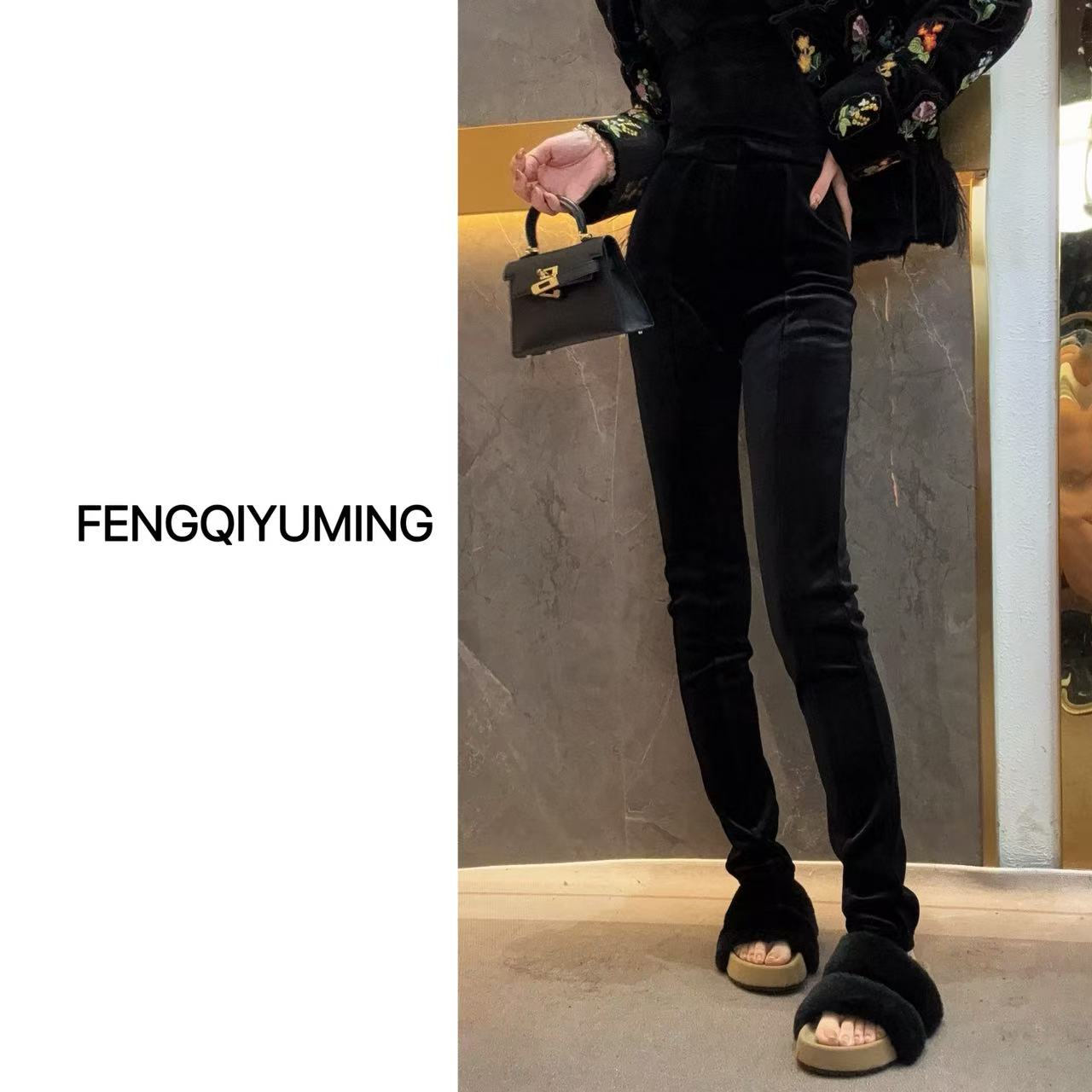 现货【小脚神裤】新中式黑色秋冬加绒加厚显瘦保暖靴裤