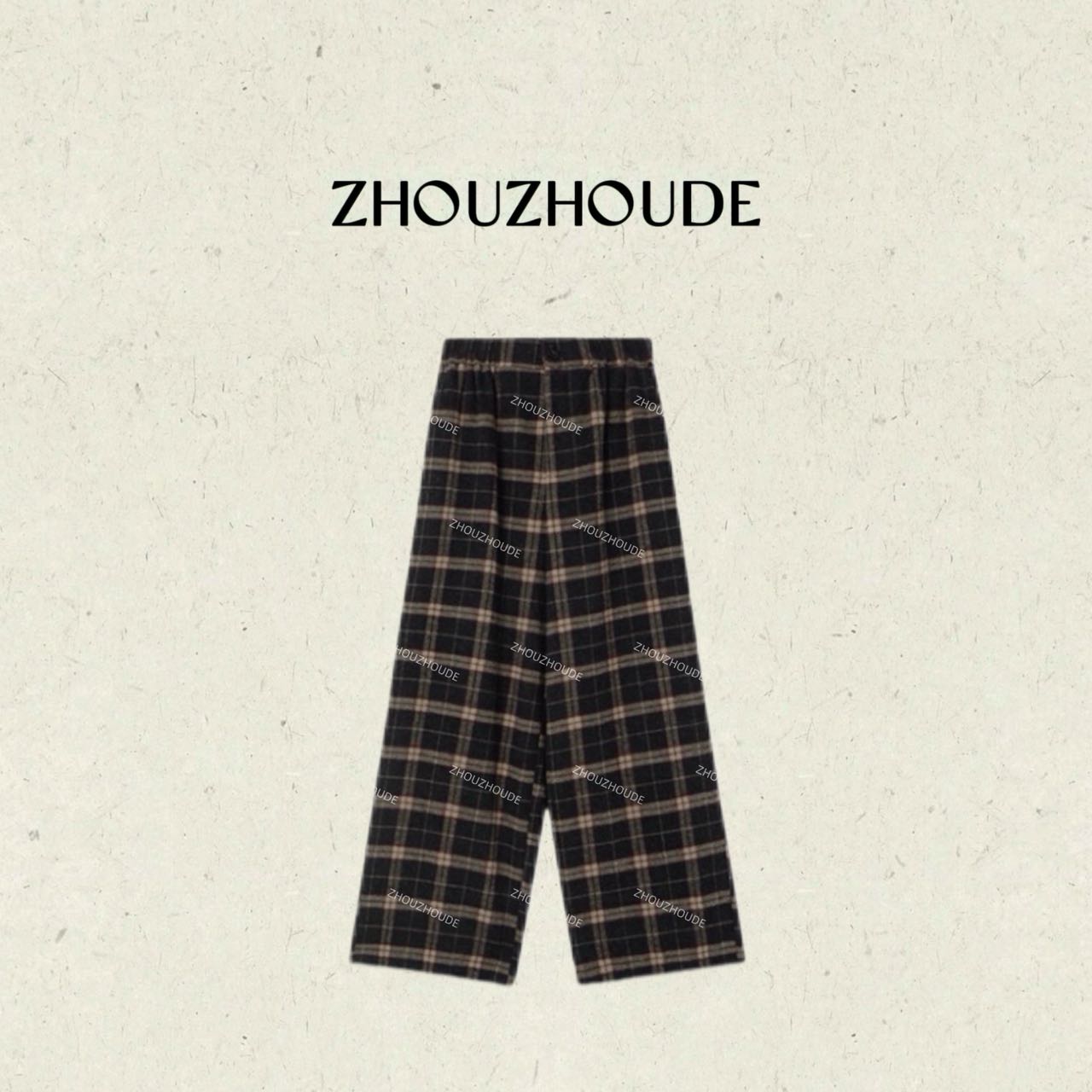 ZHOUZHOUDE【苏格兰雾】复古定织羊毛定染格纹百搭高腰宽松直筒裤