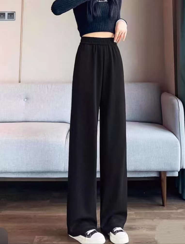 高品质加大码常规显瘦高腰西装裤松紧腰窄版直筒裤【超显瘦】黑色