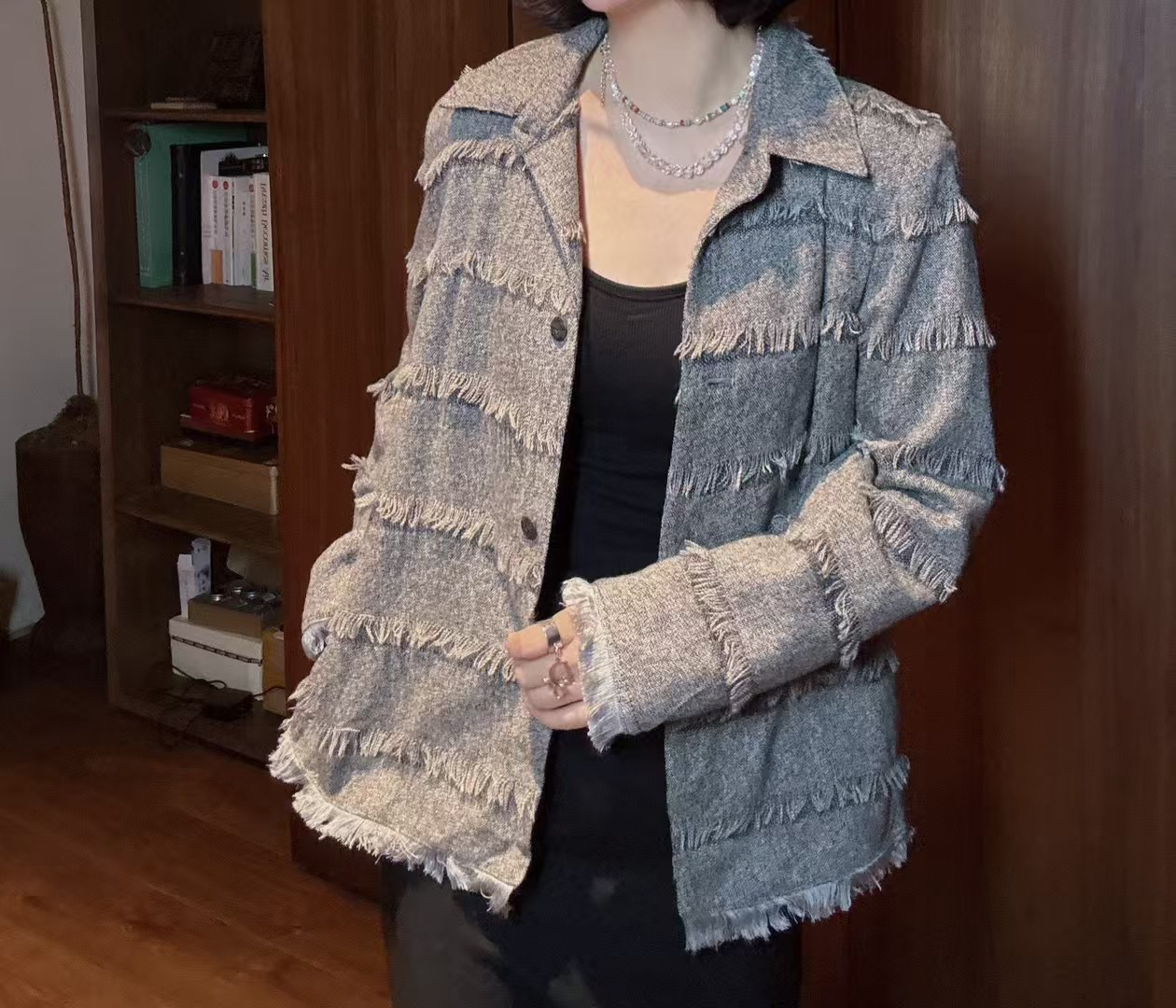 Renew/灰色流苏外套