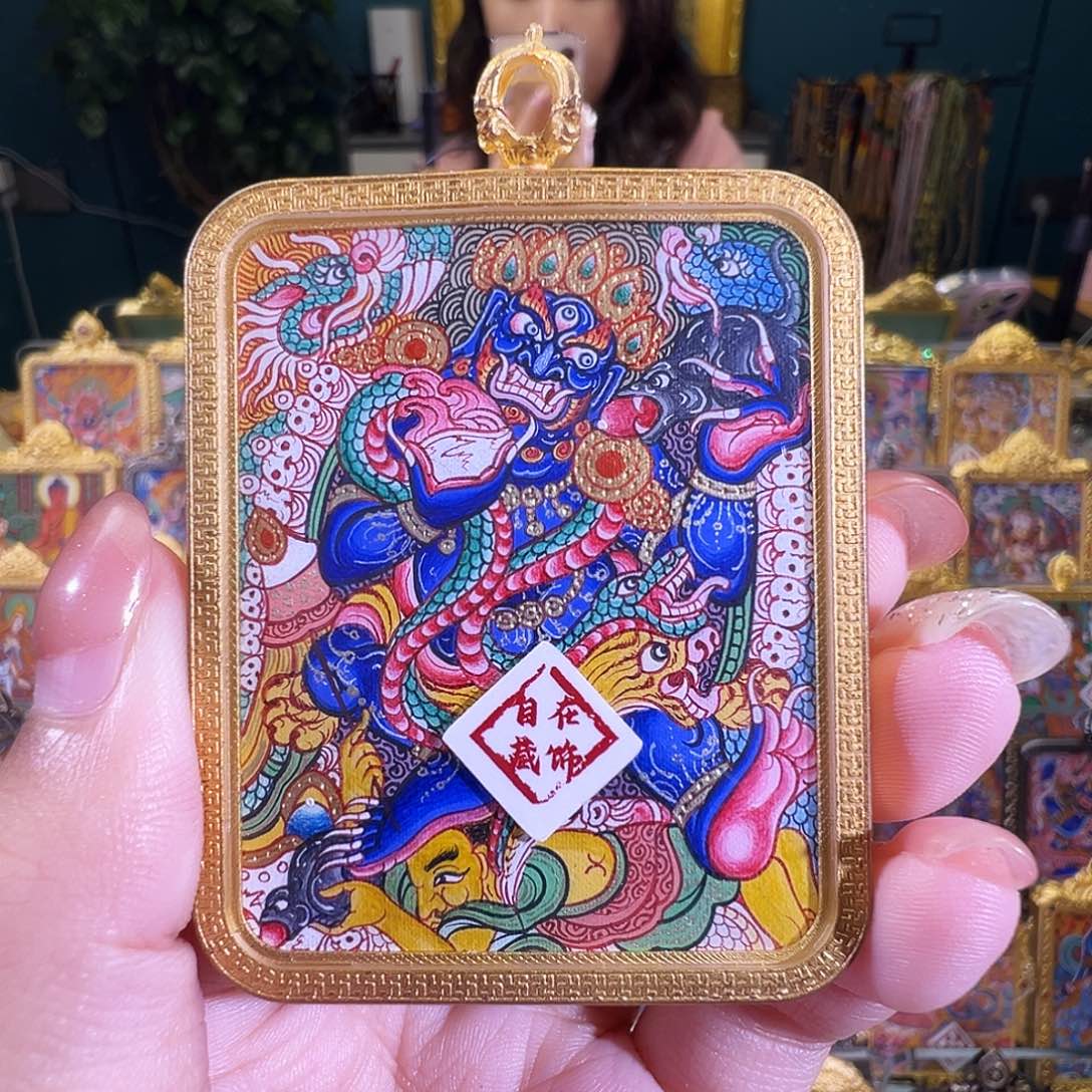 吊坠黑财热贡纯手绘唐卡