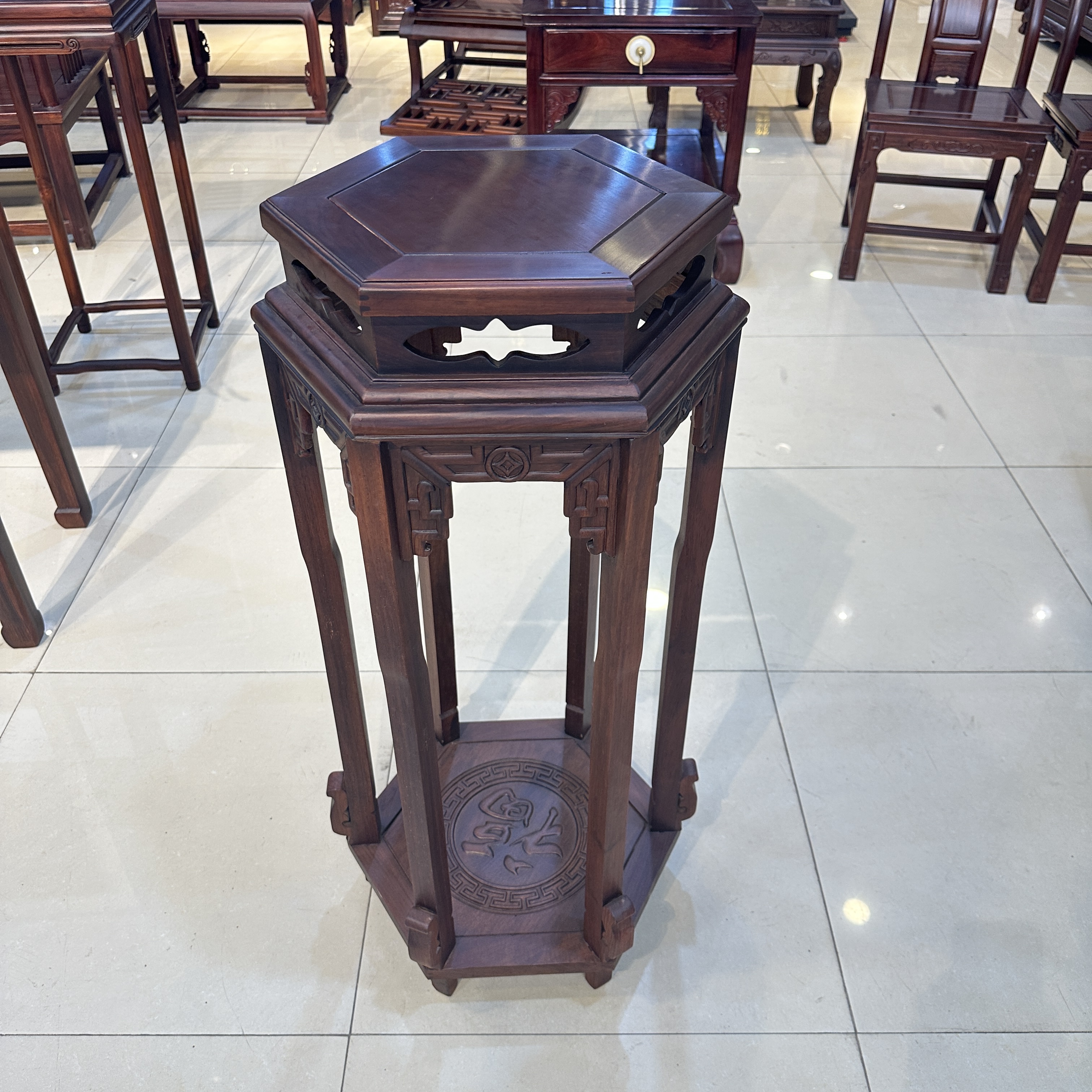 刺猬紫檀家具雕花落地花架家用客厅置物花几