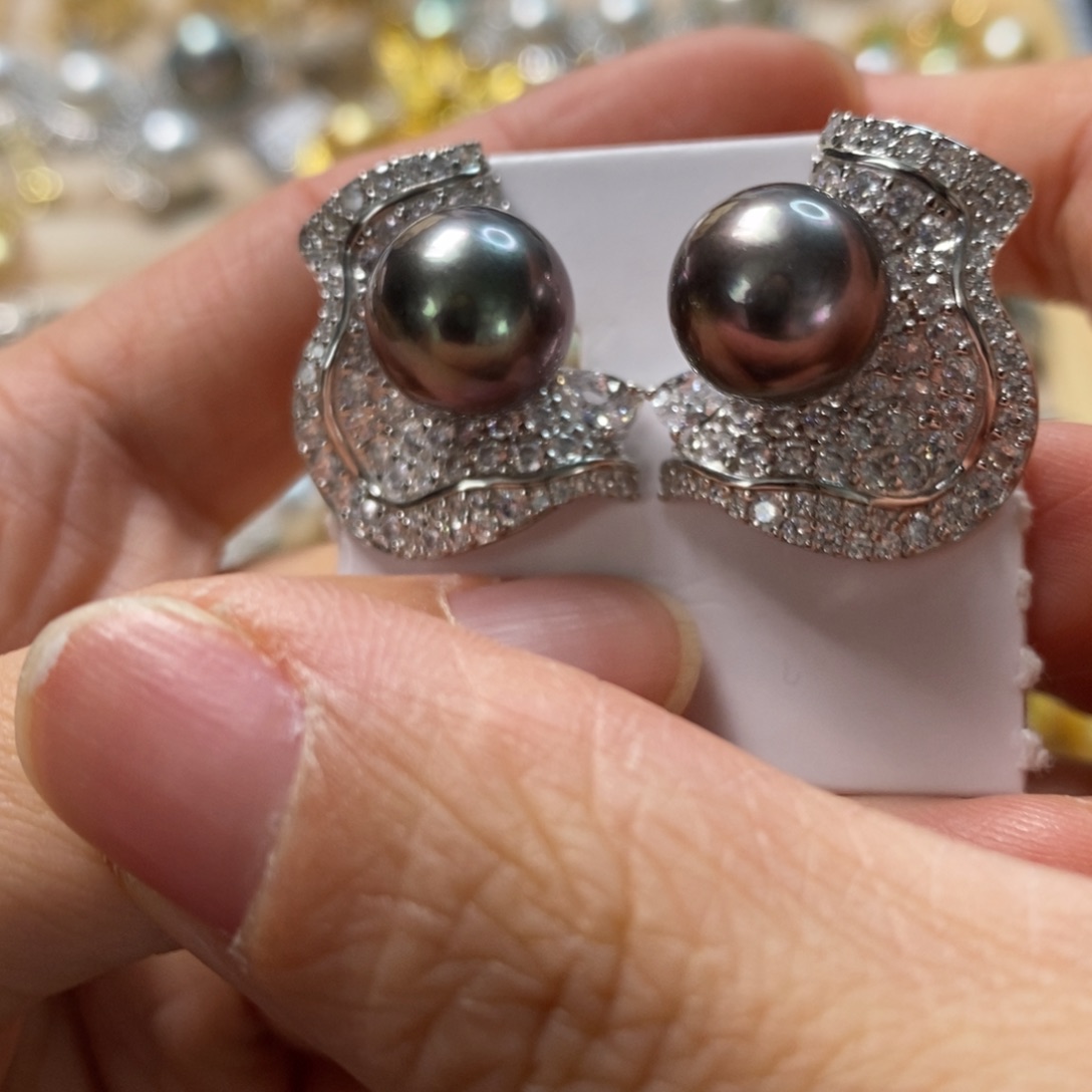 海水珍珠耳饰银S925镶嵌