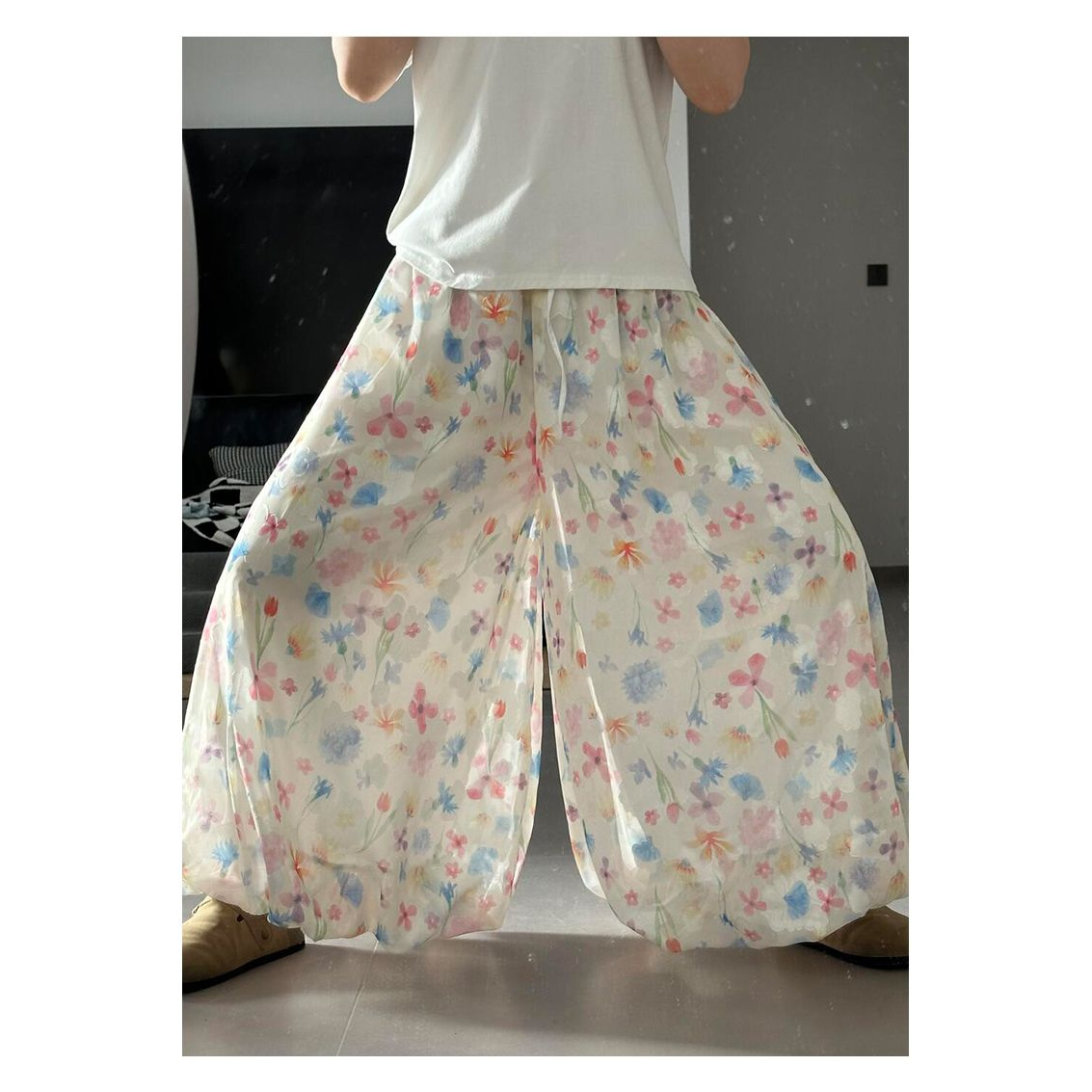 紬祗彩色花苞裙裤女夏薄款2025甜美碎花裤裙