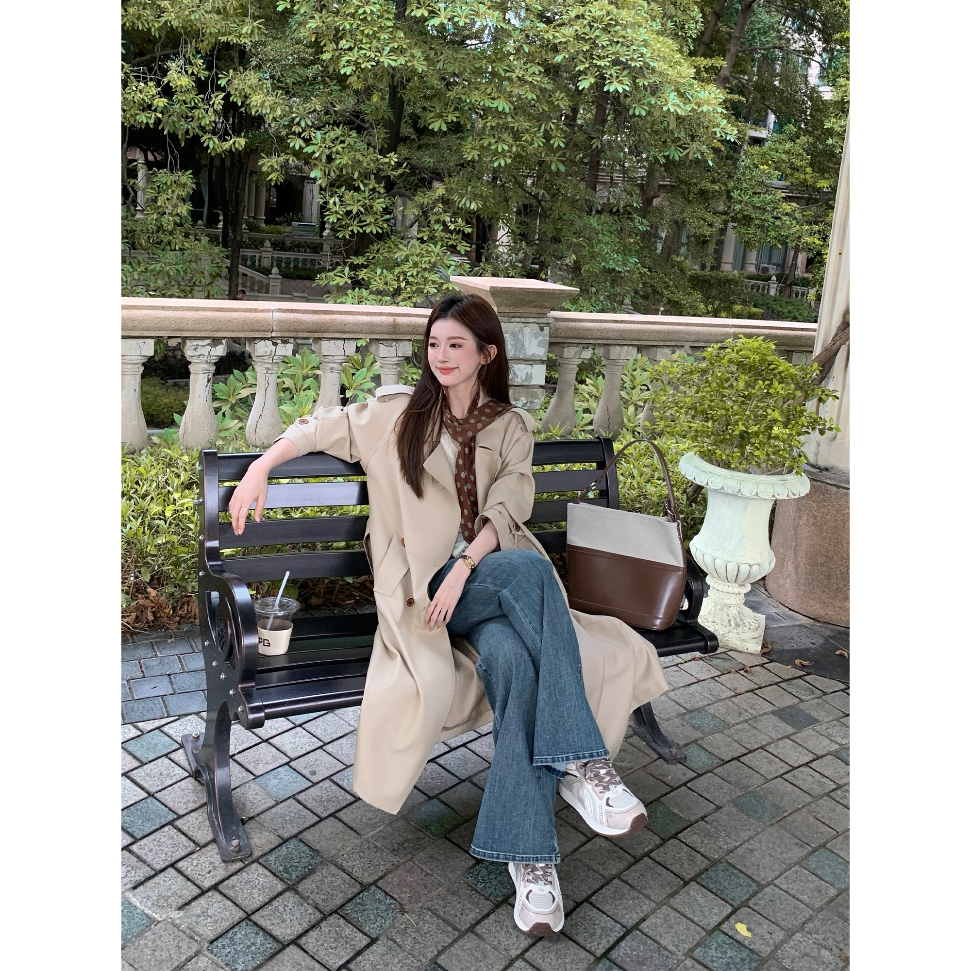 切糕自制【摩登主义】小个子秋季女流光风慵懒气质韩系长款风衣外套