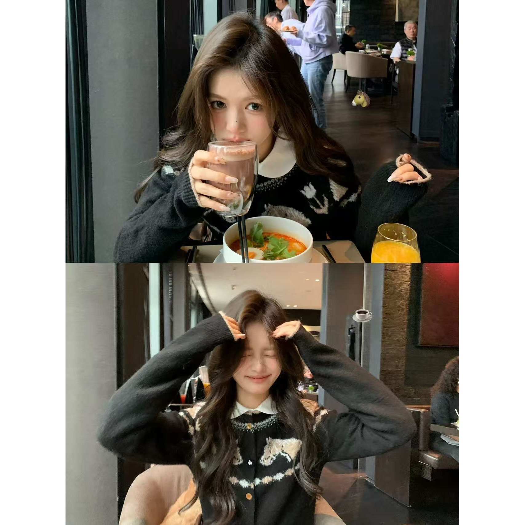 韩代.小马郁金香黑色毛衣 L25120508