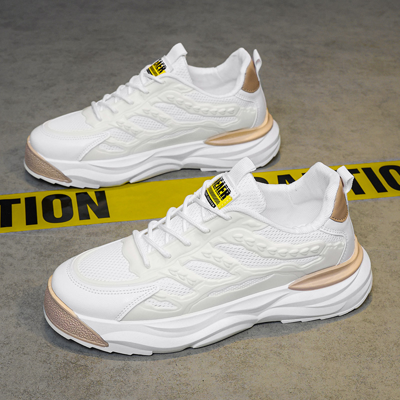 春季男鞋新款透气网面鞋子男潮流百搭小白鞋厚底运动鞋休闲老爹鞋