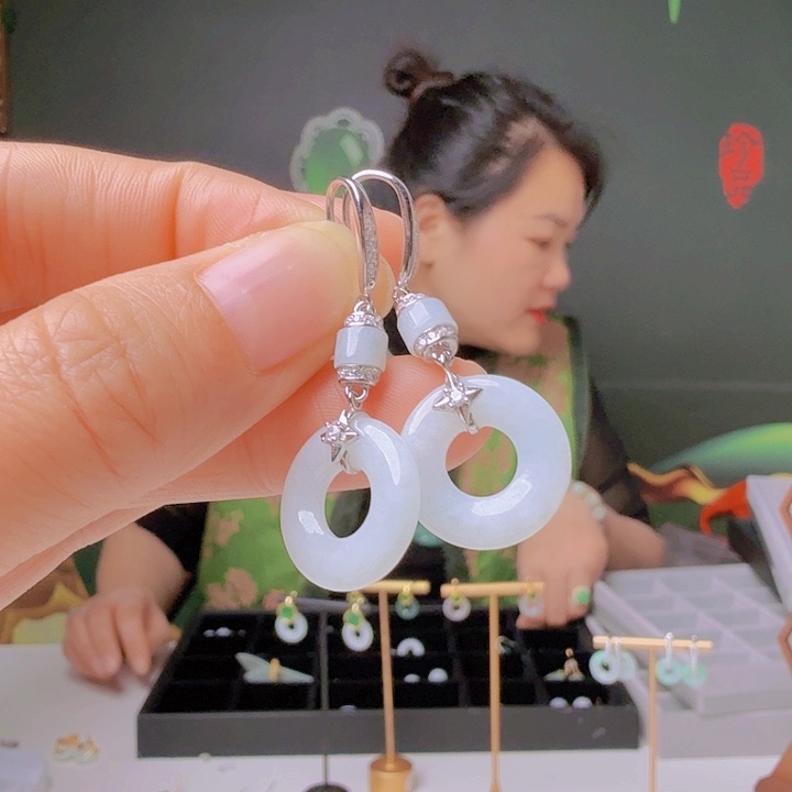 翡翠银S925镶嵌耳饰