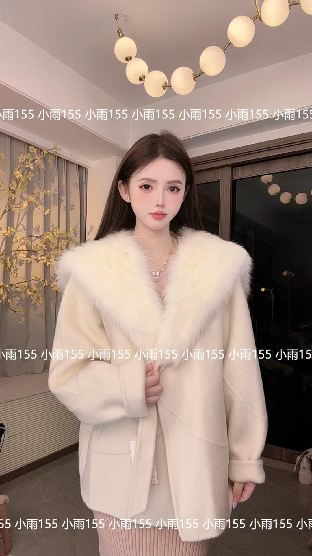 XIAOYU【千山暮雪】2025秋冬新款羊毛双面呢大衣编织狐狸毛海军领