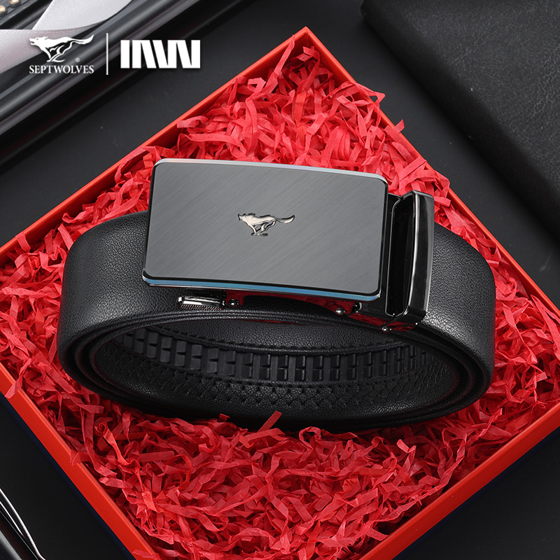 七匹狼真皮男皮带新款时尚百搭腰带商务自动扣牛皮裤腰带礼盒男款