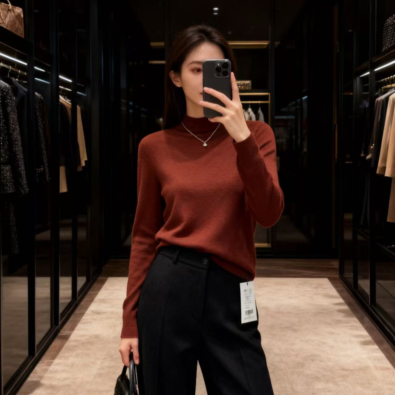 桑蚕丝羊毛~胸98-160长59基础纯色打底长袖针织上衣 4114