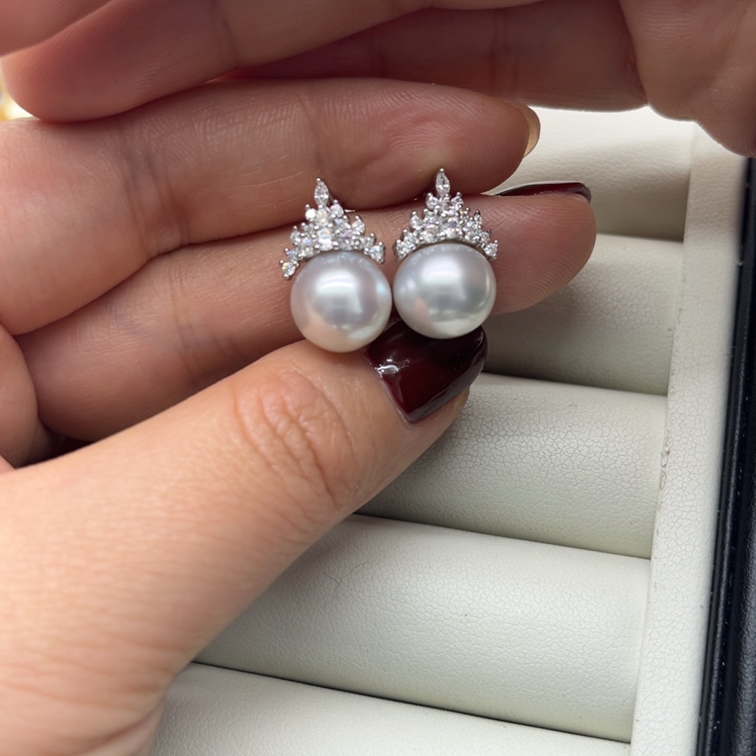 银S925镶嵌耳饰海水珍珠