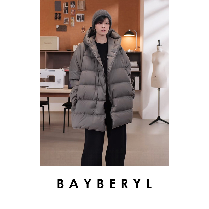 FF-BAYBERYL老贝吐司*泥灰绿轻暖连帽宽松冬羽绒服YRF3K2721-8/31
