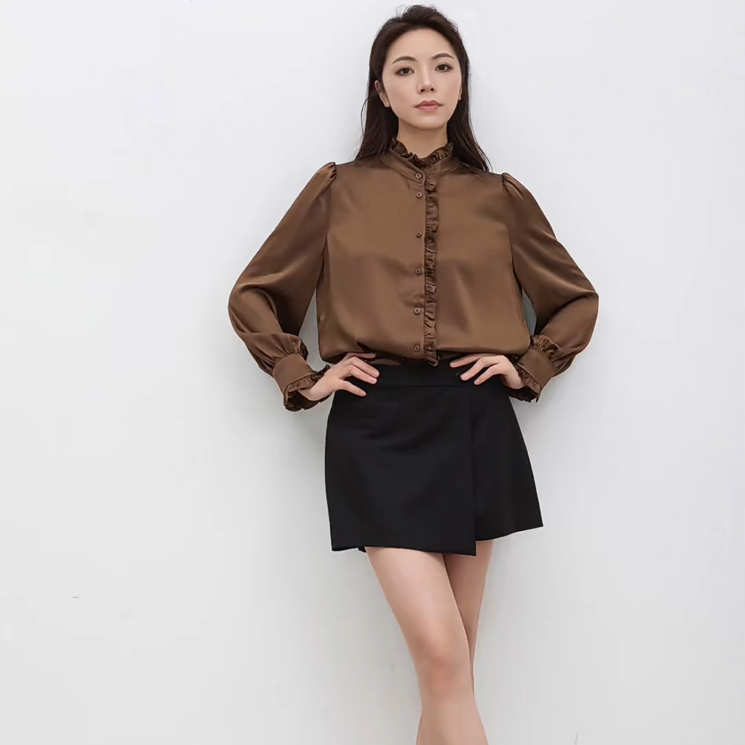 时尚轻奢复古法式长袖女士衬衫高级感气质上衣