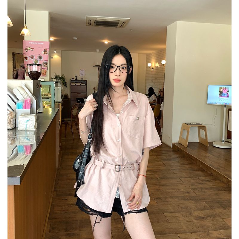 【吵吵小情绪】polo领短袖衬衫宽松休闲上衣44495